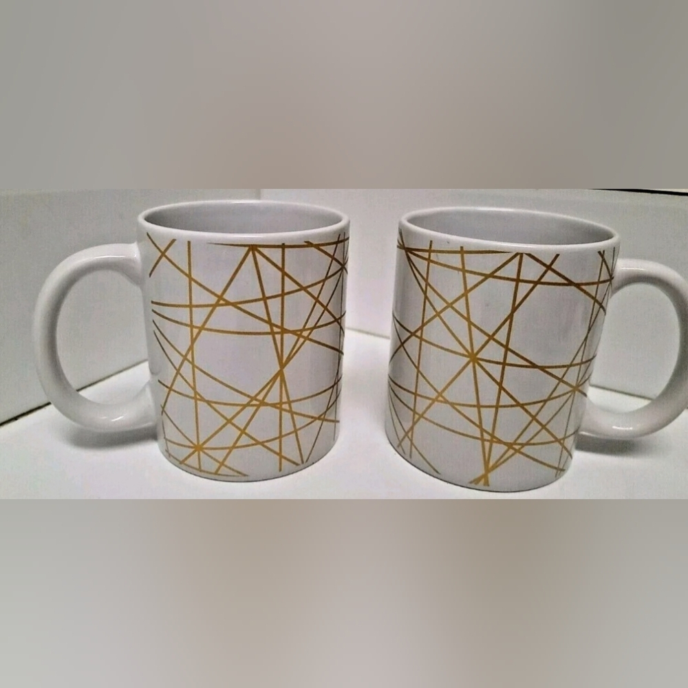 Design Studio Set of 2 White & Gold Geometric Design 8 Oz Mugs by MSRF Co